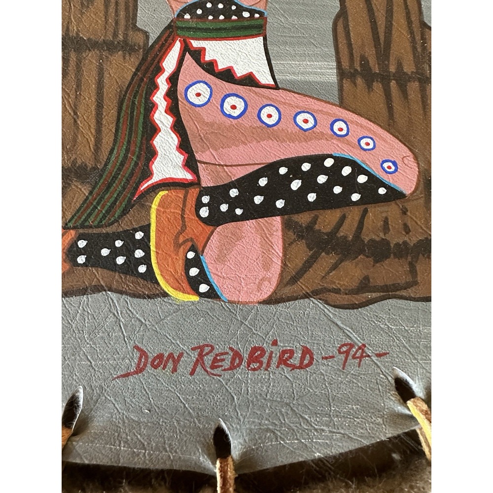 Vintage Native American Art, Set of 2 Buffalo shields on leather by Don Redbird - Picture 6 of 16